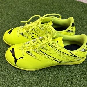 Puma Neon Yellow Kids Soccer Cleats with Black Accents